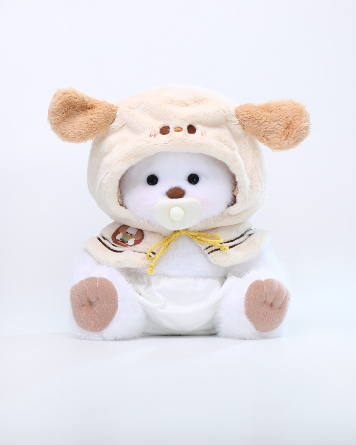 White Long Hair Bear & Pudding Puppy Cape - 12 Inches