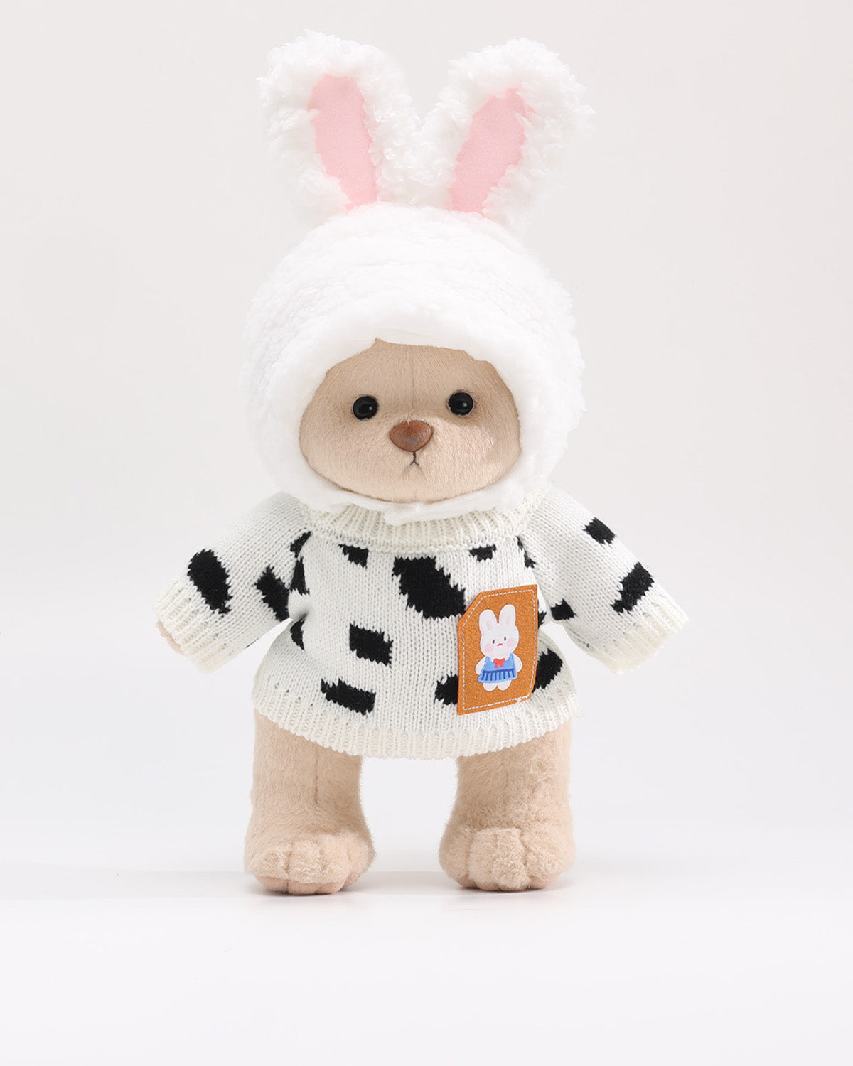 Teddy Bear & Cream Bunny Hat Cow Sweater Set of 2 - 12 Inches