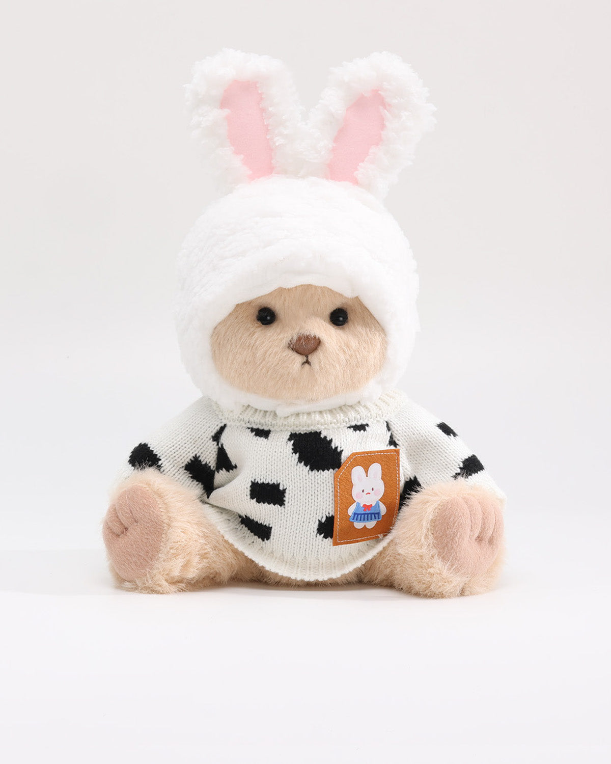 Milk Tea Long Hair Bear & Cream Bunny Hat Cow Sweater Set of 2 - 12 Inches