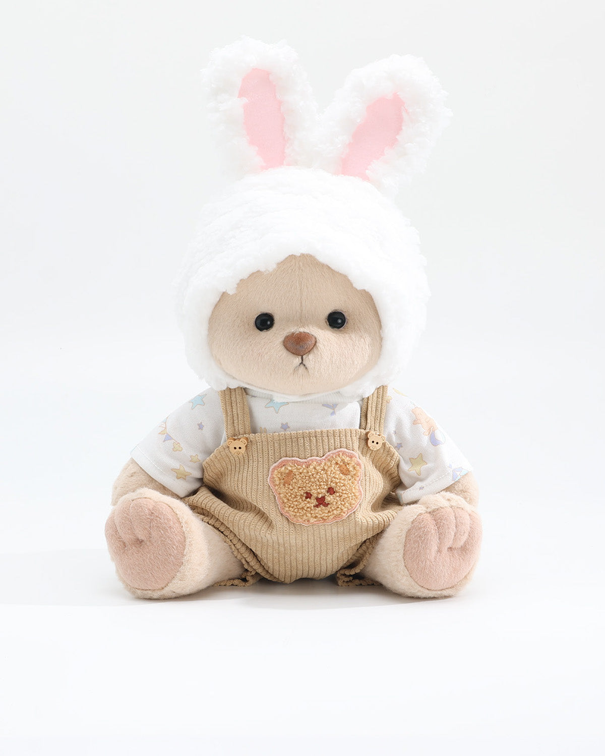 Teddy Bear & Cream Bunny Hat Brown Overalls Set of 3 - 12 Inches