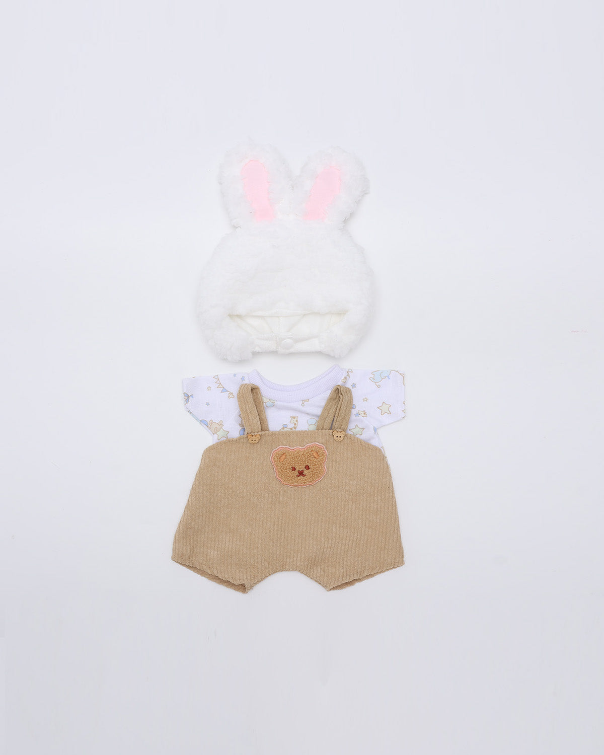 Cream Bunny Hat Brown Overalls Set of 3 - 12 Inches