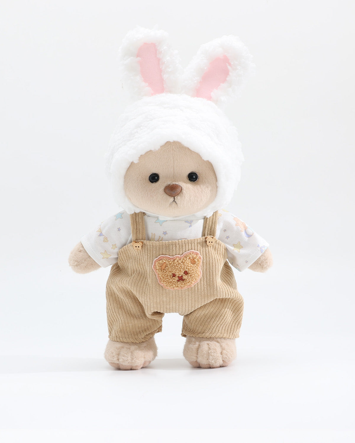 Teddy Bear & Cream Bunny Hat Brown Overalls Set of 3 - 12 Inches