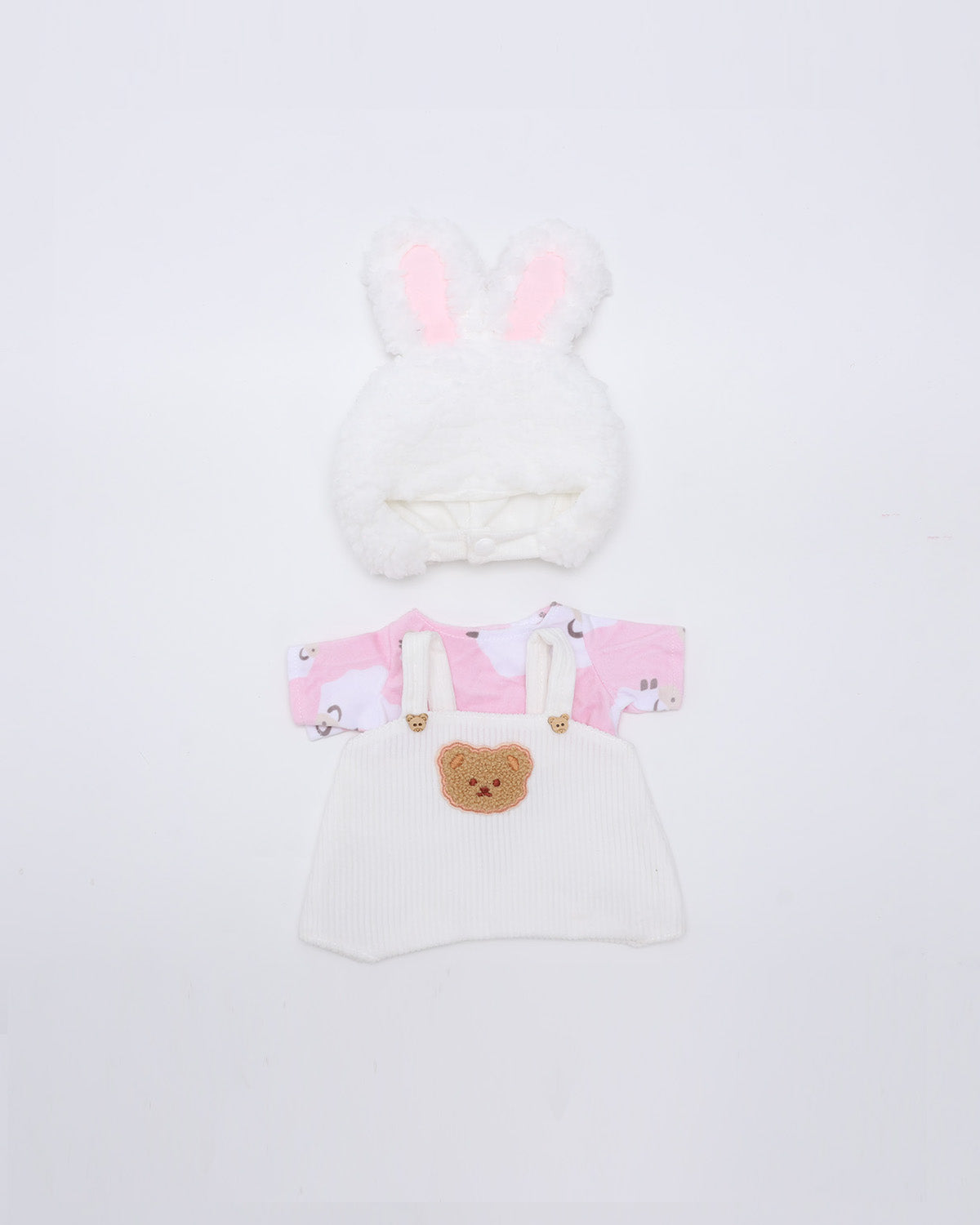 Cream Bunny Hat White Overalls Set of 3 - 12 Inches