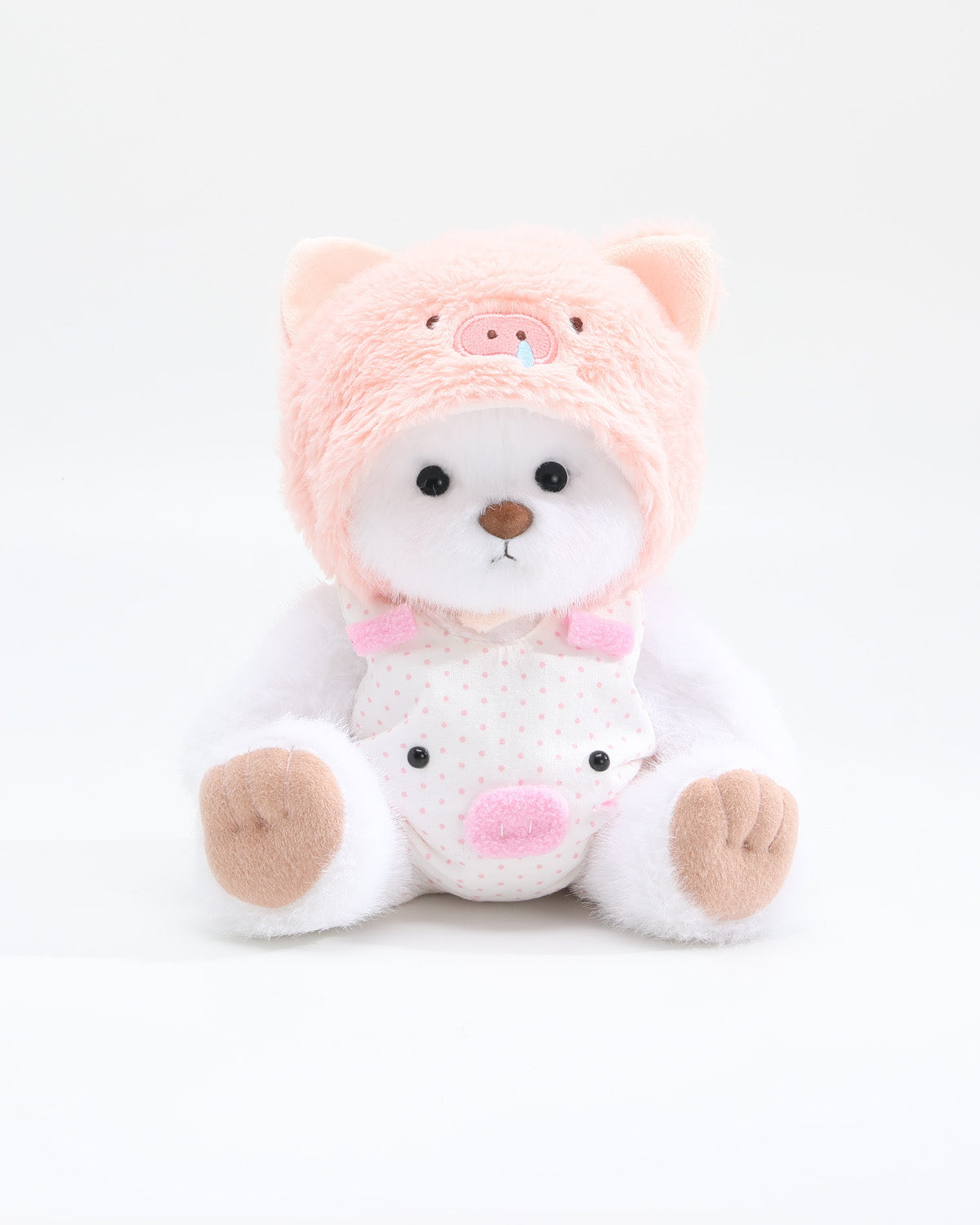 White Long Hair Bear & Pink Snot Piggy Overalls Set of 2 - 12 Inches