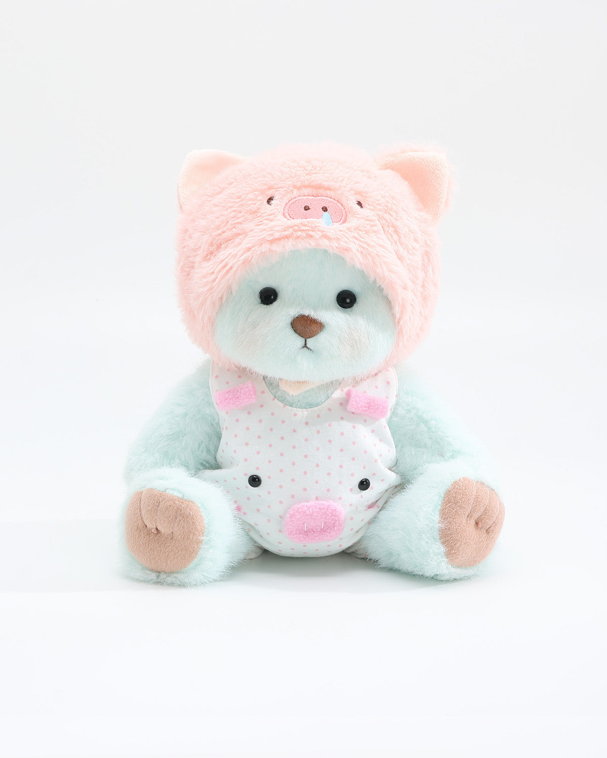 Mint Blue Long Hair Bear & Pink Snot Piggy Overalls Set of 2 - 12 Inches