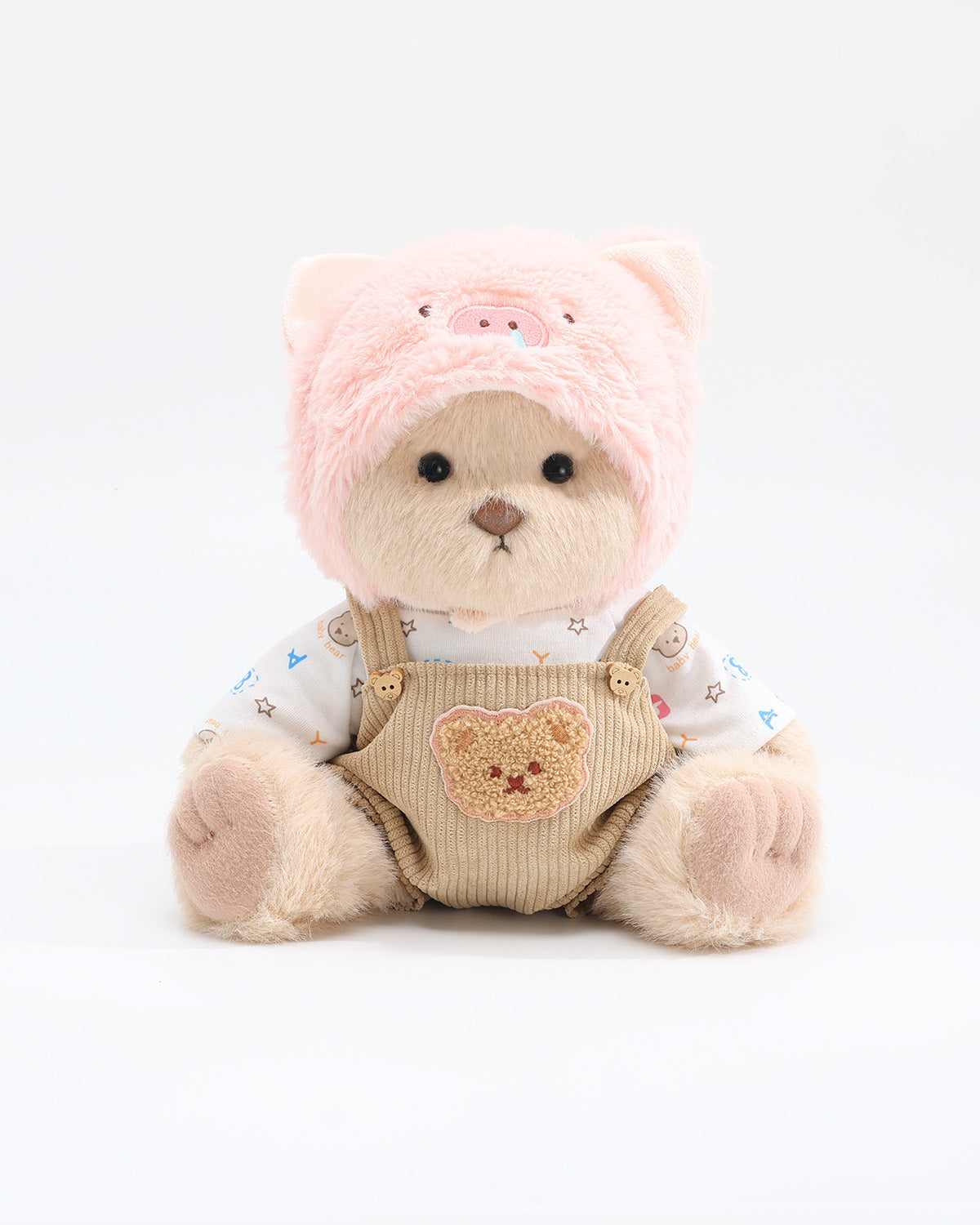 Milk Tea Long Hair Bear & Pink Snot Piggy Brown Overalls Set of 3 - 12 Inches