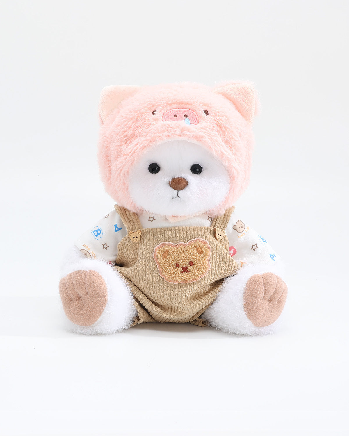 White Long Hair Bear & Pink Snot Piggy Brown Overalls Set of 3 - 12 Inches