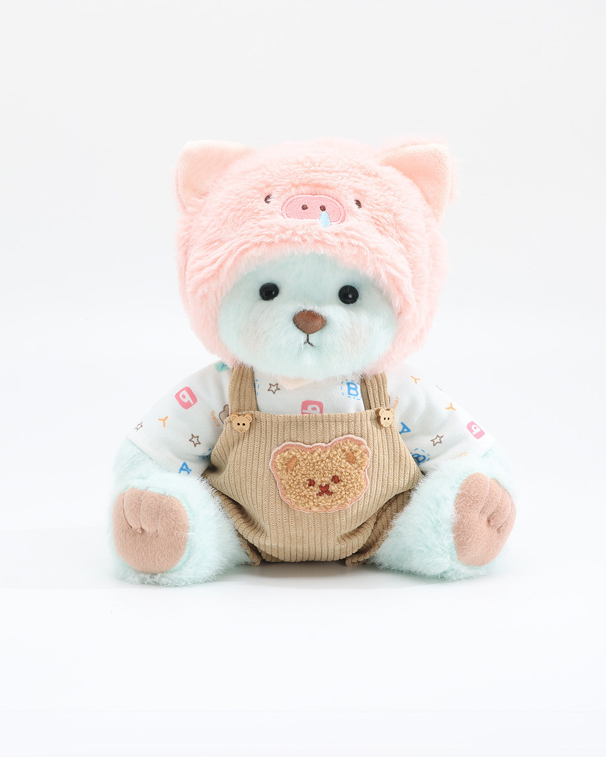 Mint Blue Long Hair Bear & Pink Snot Piggy Brown Overalls Set of 3 - 12 Inches