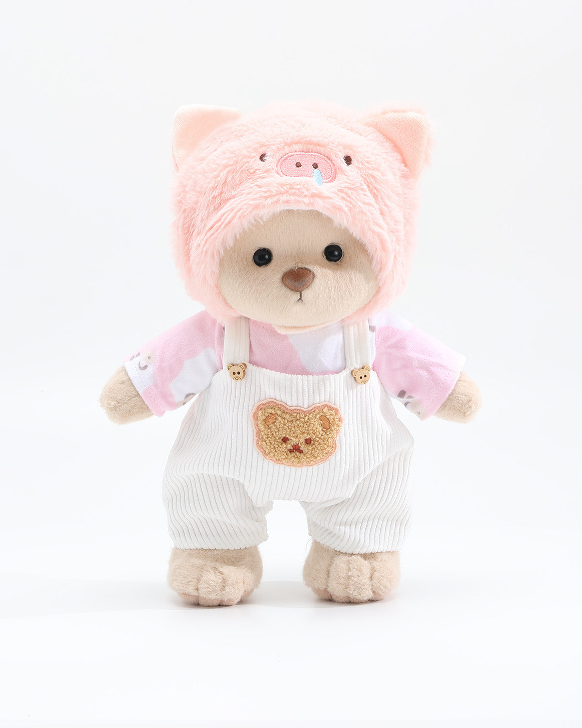 Teddy Bear & Pink Snot Piggy White Overalls Set of 3 - 12 Inches