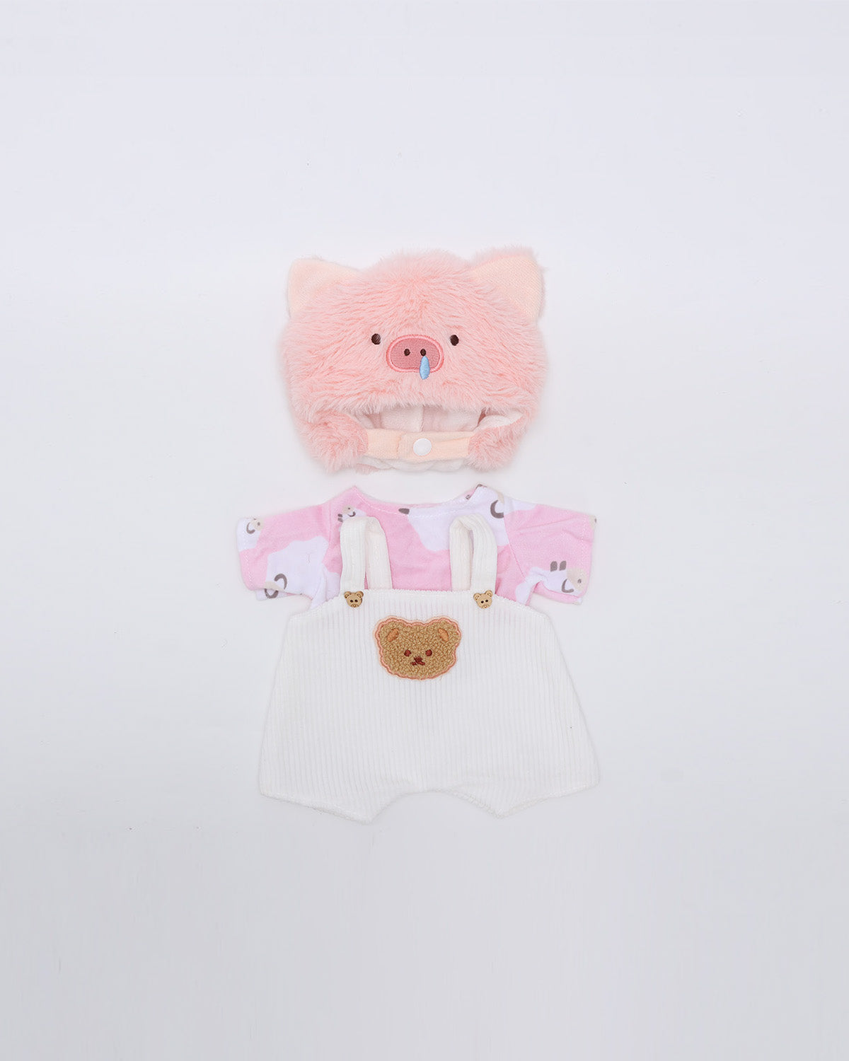 Pink Snot Piggy White Overalls Set of 3 - 12 Inches