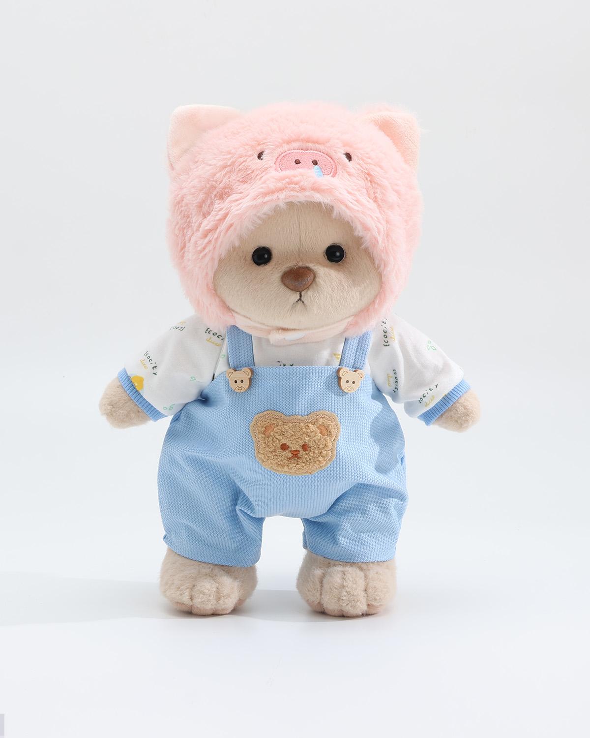 Teddy Bear & Pink Snot Piggy Blue Overalls Set of 3 - 12 Inches