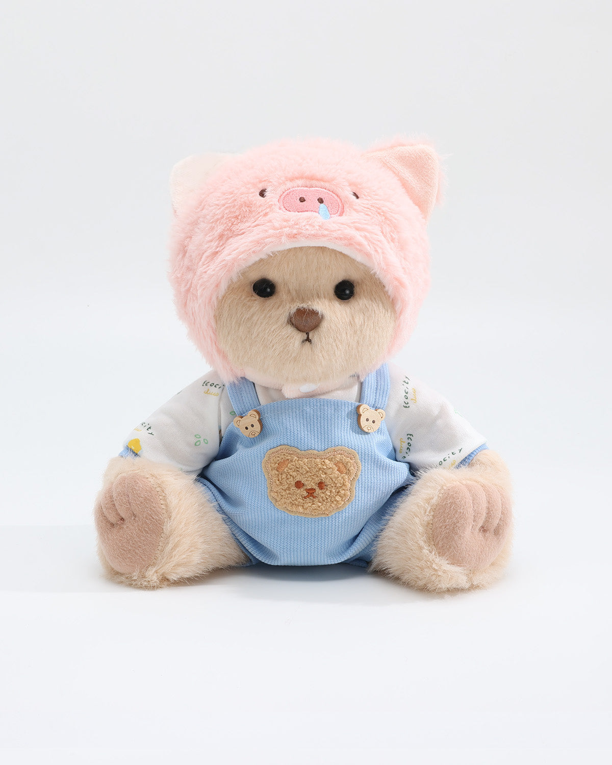 Milk Tea Long Hair Bear & Pink Snot Piggy Blue Overalls Set of 3 - 12 Inches