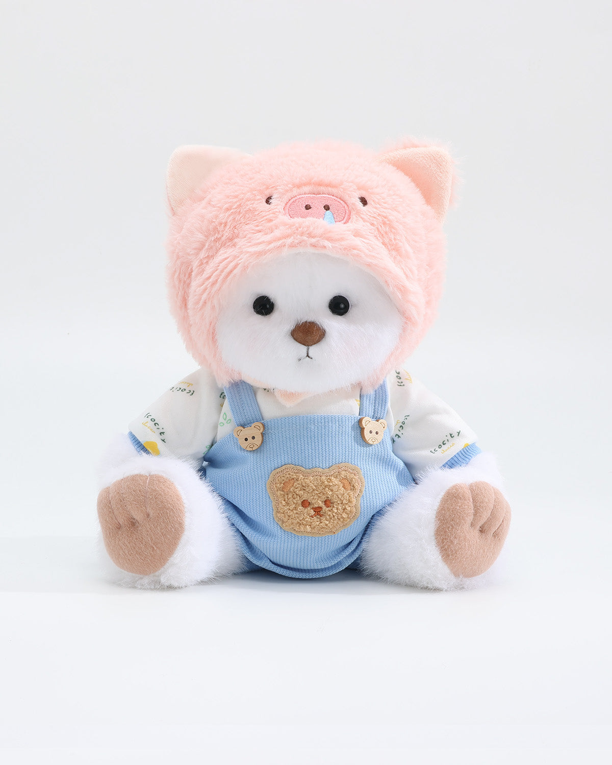 White Long Hair Bear & Pink Snot Piggy Blue Overalls Set of 3 - 12 Inches