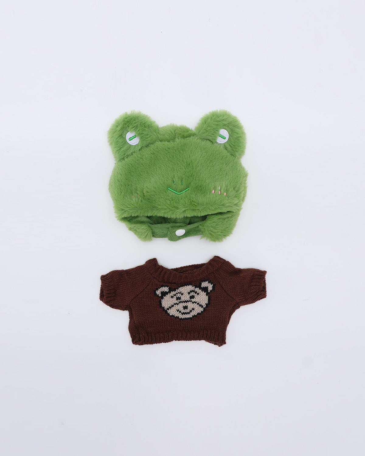 Green Frog Hat Brown Bear Sweater Set of 2 - 12 Inches