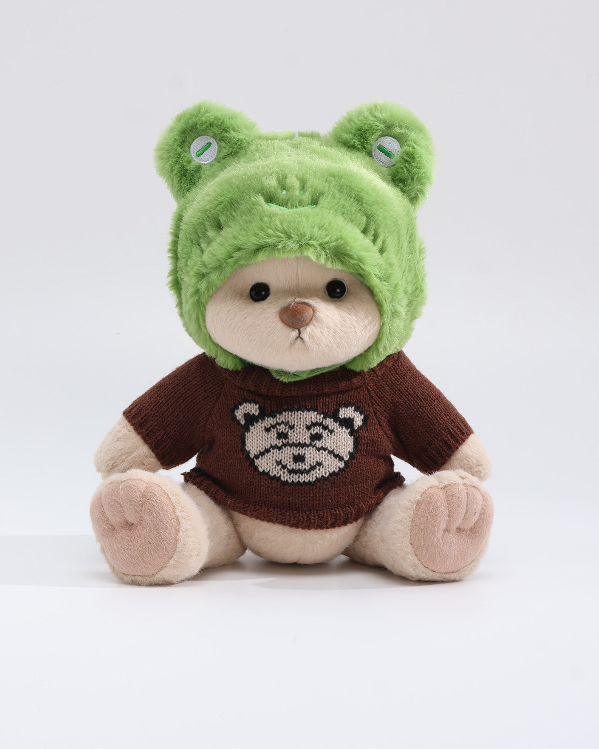 Teddy Bear & Green Frog Hat Brown Bear Sweater Set of 2 - 12 Inches