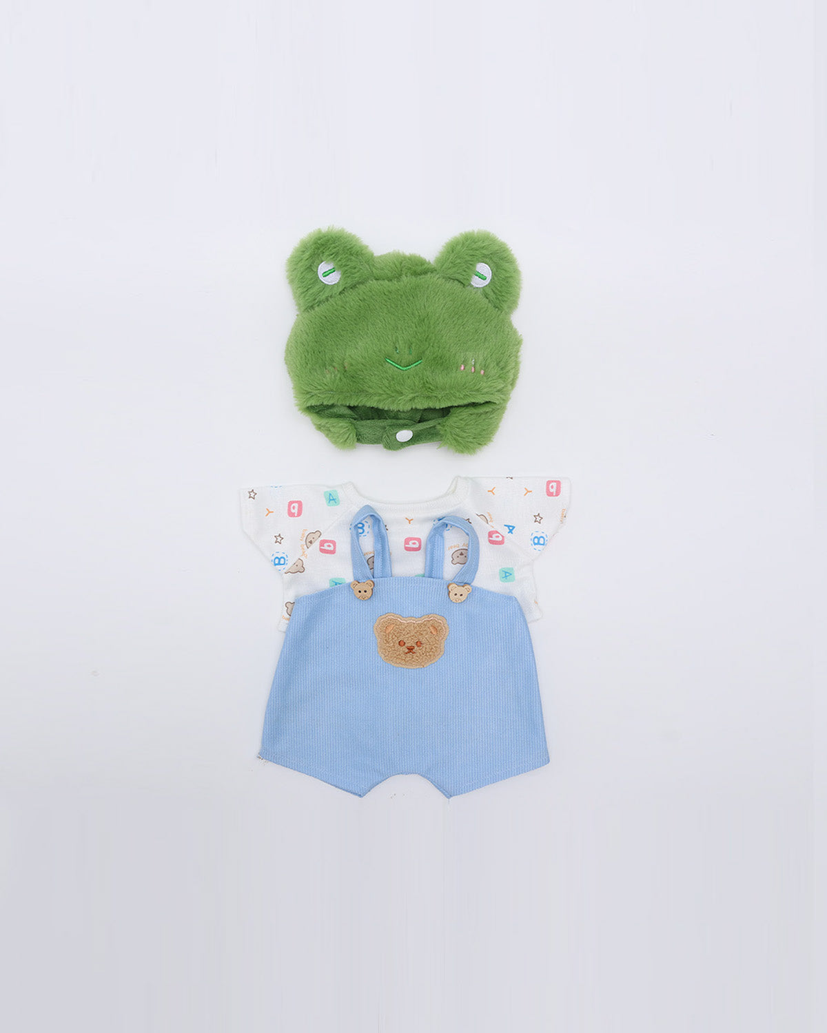 Green Frog Hat Blue Overalls Set of 3 - 12 Inches