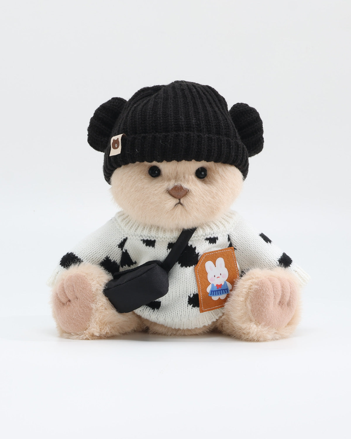 Milk Tea Long Hair Bear & Cow Print Bunny Sweater Set of 3 - 12 Inches