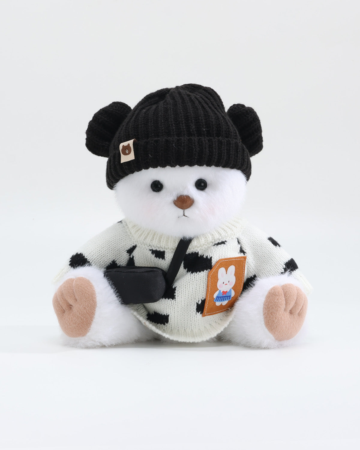 White Long Hair Bear & Cow Print Bunny Sweater Set of 3 - 12 Inches