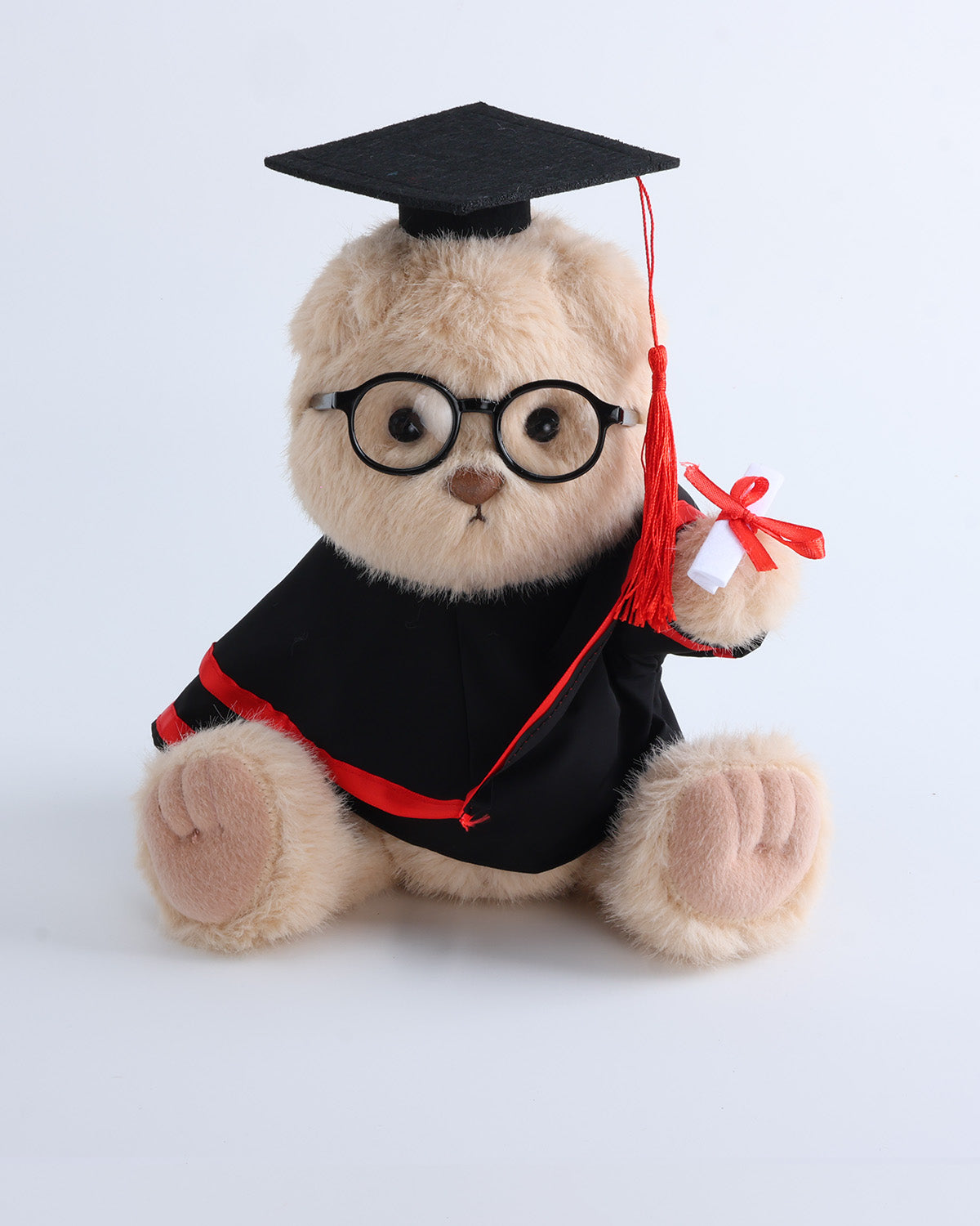Milk Tea Long Hair Bear & Red Hood Graduation Gown Set of 4 - 12 Inches