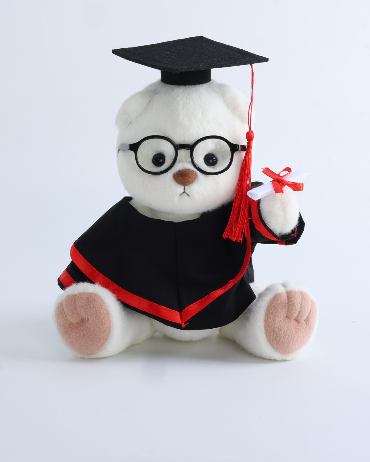 White Short Hair Bear & Red Hood Graduation Gown Set of 4 - 12 Inches