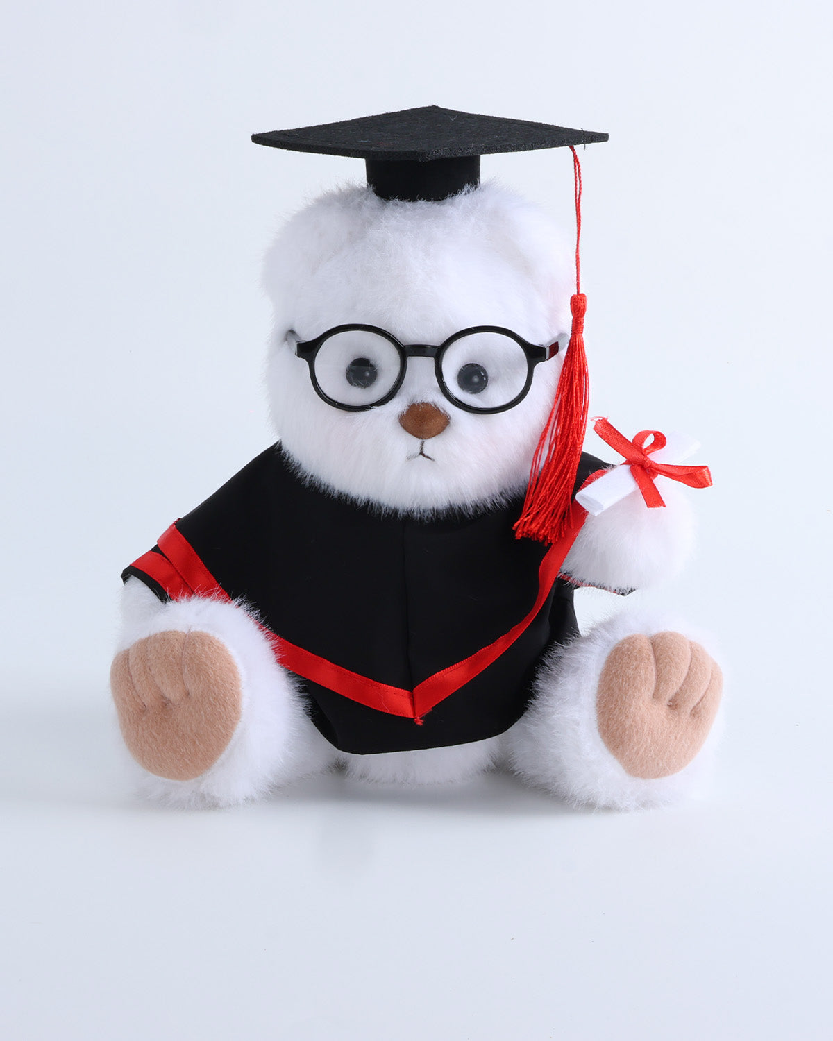 White Long Hair Bear & Red Hood Graduation Gown Set of 4 - 12 Inches