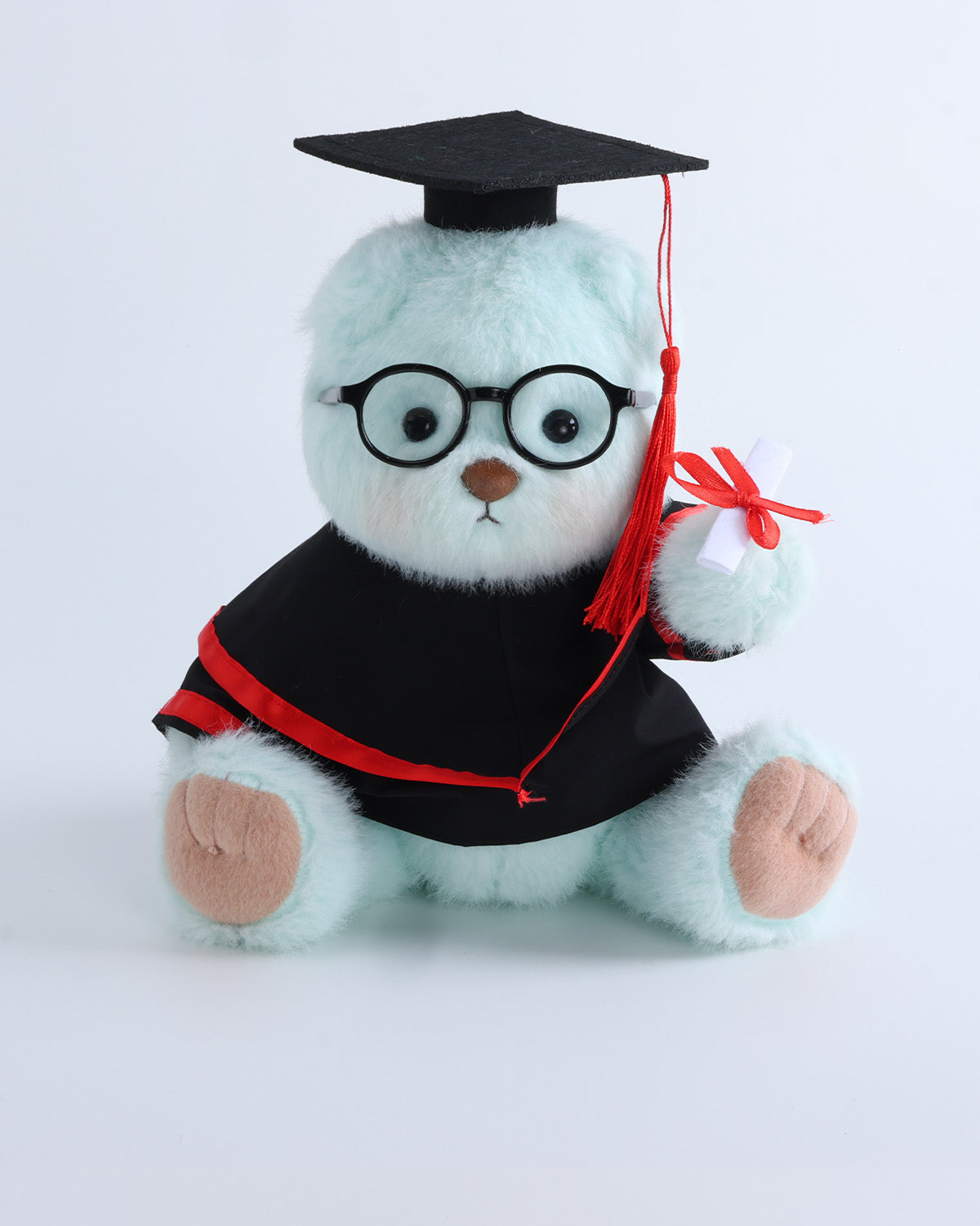 Mint Blue Long Hair Bear & Red Hood Graduation Gown Set of 4 - 12 Inches
