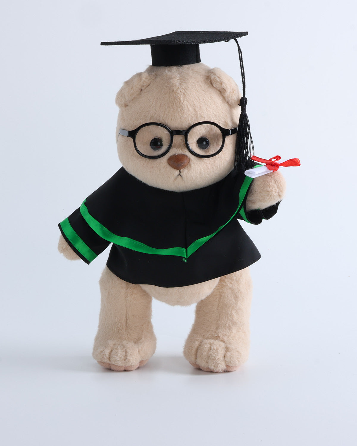 Teddy Bear & Green Hood Graduation Gown Set of 4 - 12 Inches