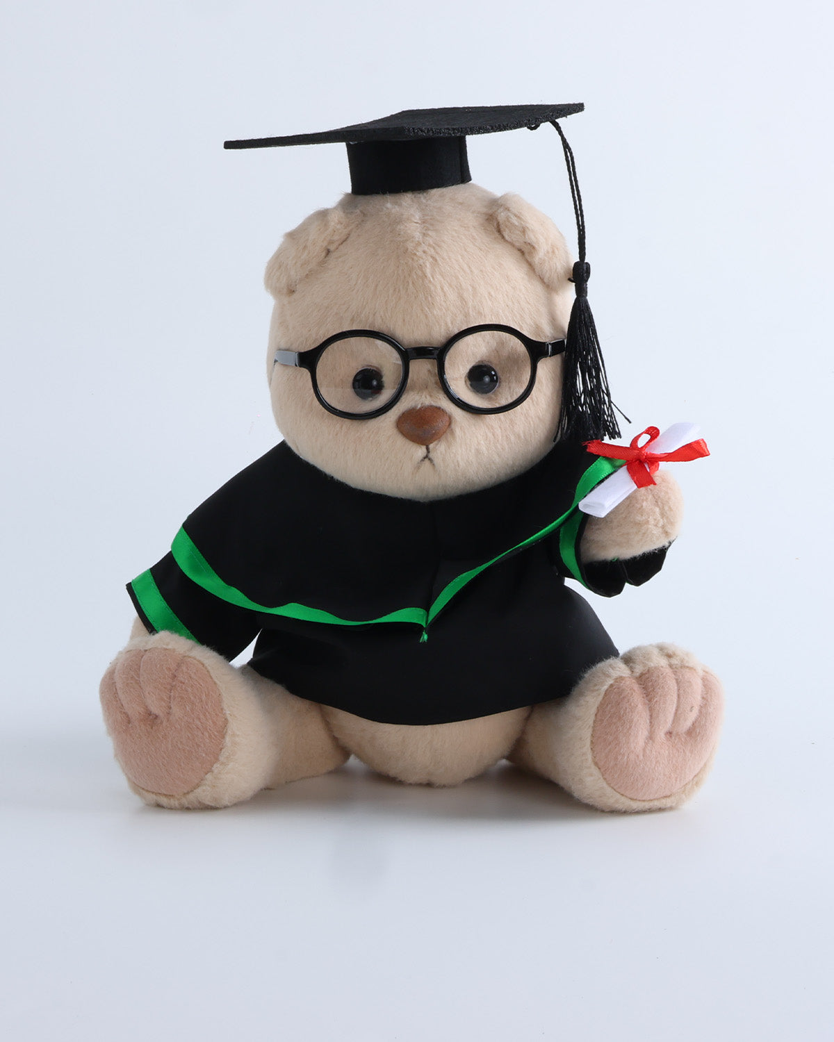 Teddy Bear & Green Hood Graduation Gown Set of 4 - 12 Inches