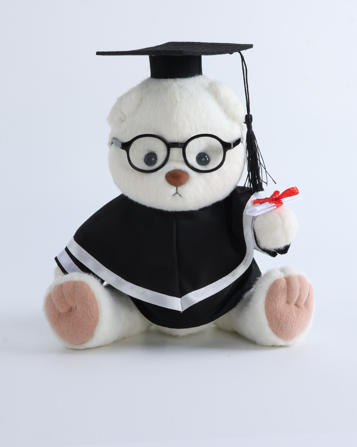 White Short Hair Bear & White Hood Graduation Gown Set of 4 - 12 Inches