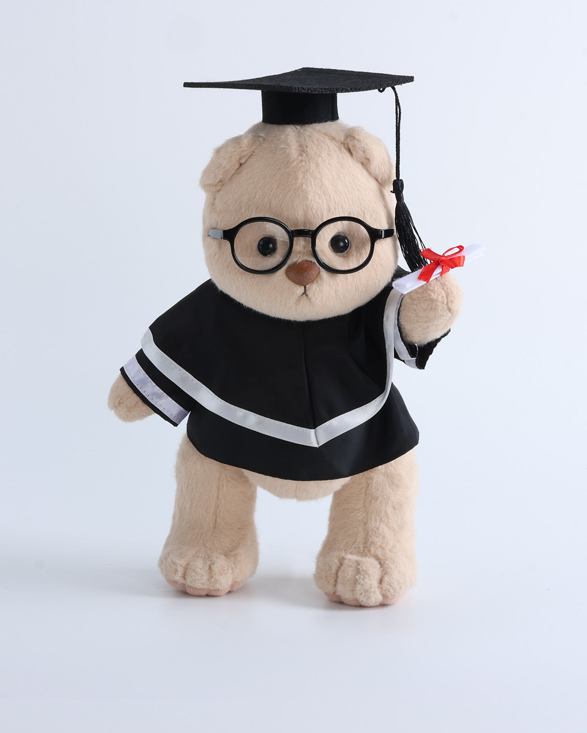 Teddy Bear & White Hood Graduation Gown Set of 4 - 12 Inches