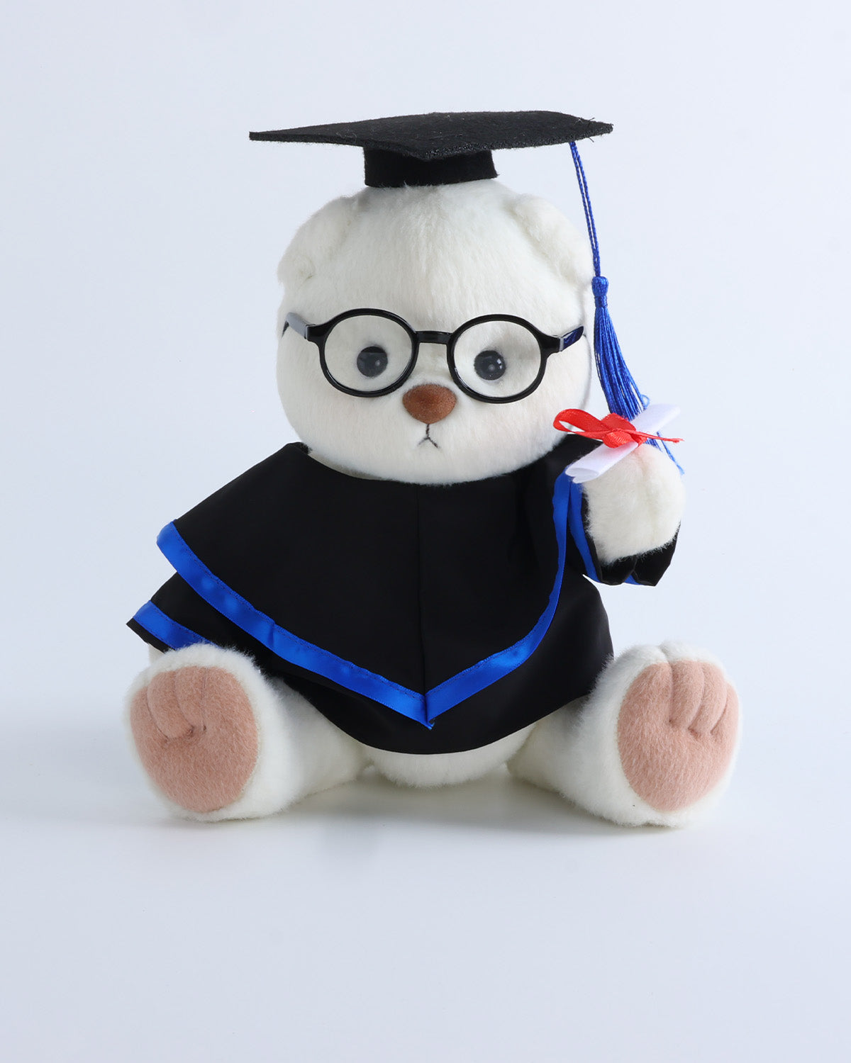 White Short Hair Bear & Blue Hood Graduation Gown Set of 4 - 12 Inches