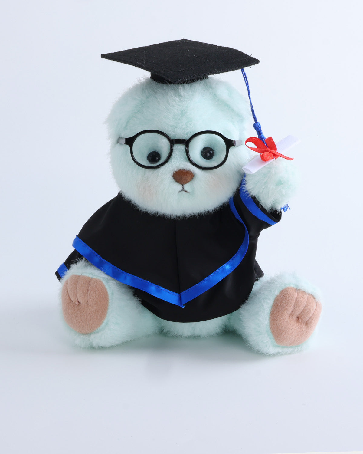 Mint Blue Long Hair Bear & Blue Hood Graduation Gown Set of 4 - 12 Inches