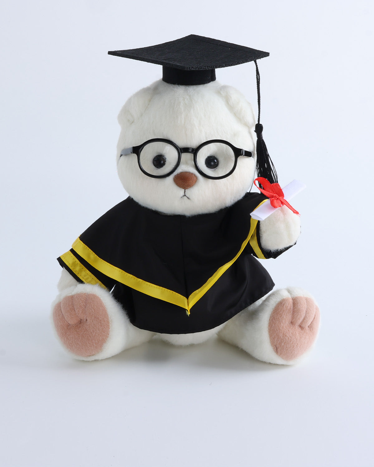 White Short Hair Bear & Yellow Hood Graduation Gown Set of 4 - 12 Inches