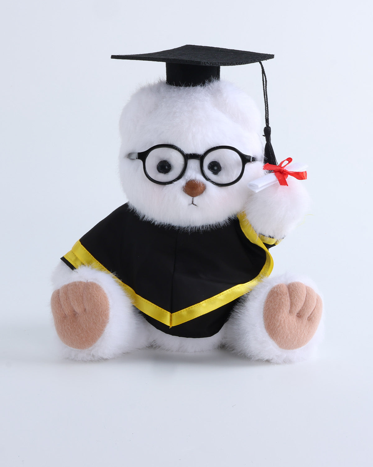 White Long Hair Bear & Yellow Hood Graduation Gown Set of 4 - 12 Inches