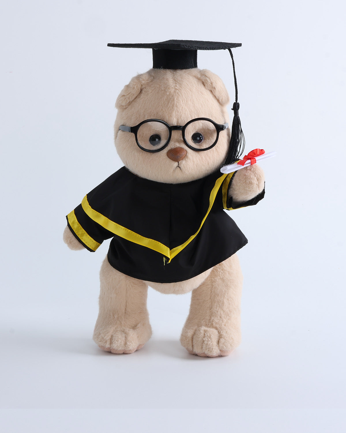 Teddy Bear & Yellow Hood Graduation Gown Set of 4 - 12 Inches