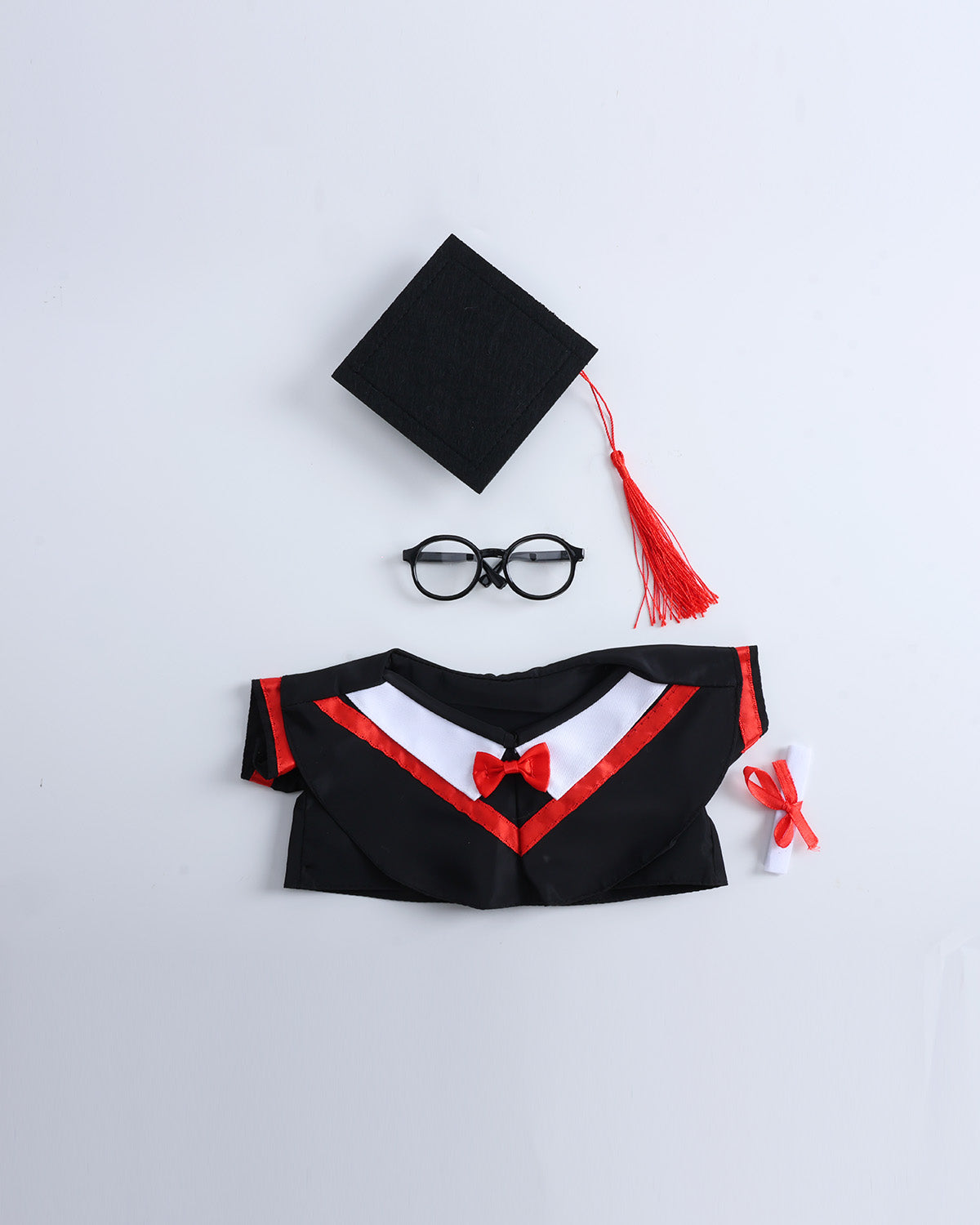 Red Collar Bowtie Graduation Gown Set of 4 - 12 Inches