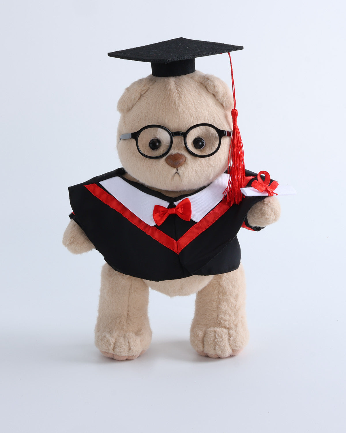 Teddy Bear & Red Collar Bowtie Graduation Gown Set of 4 - 12 Inches