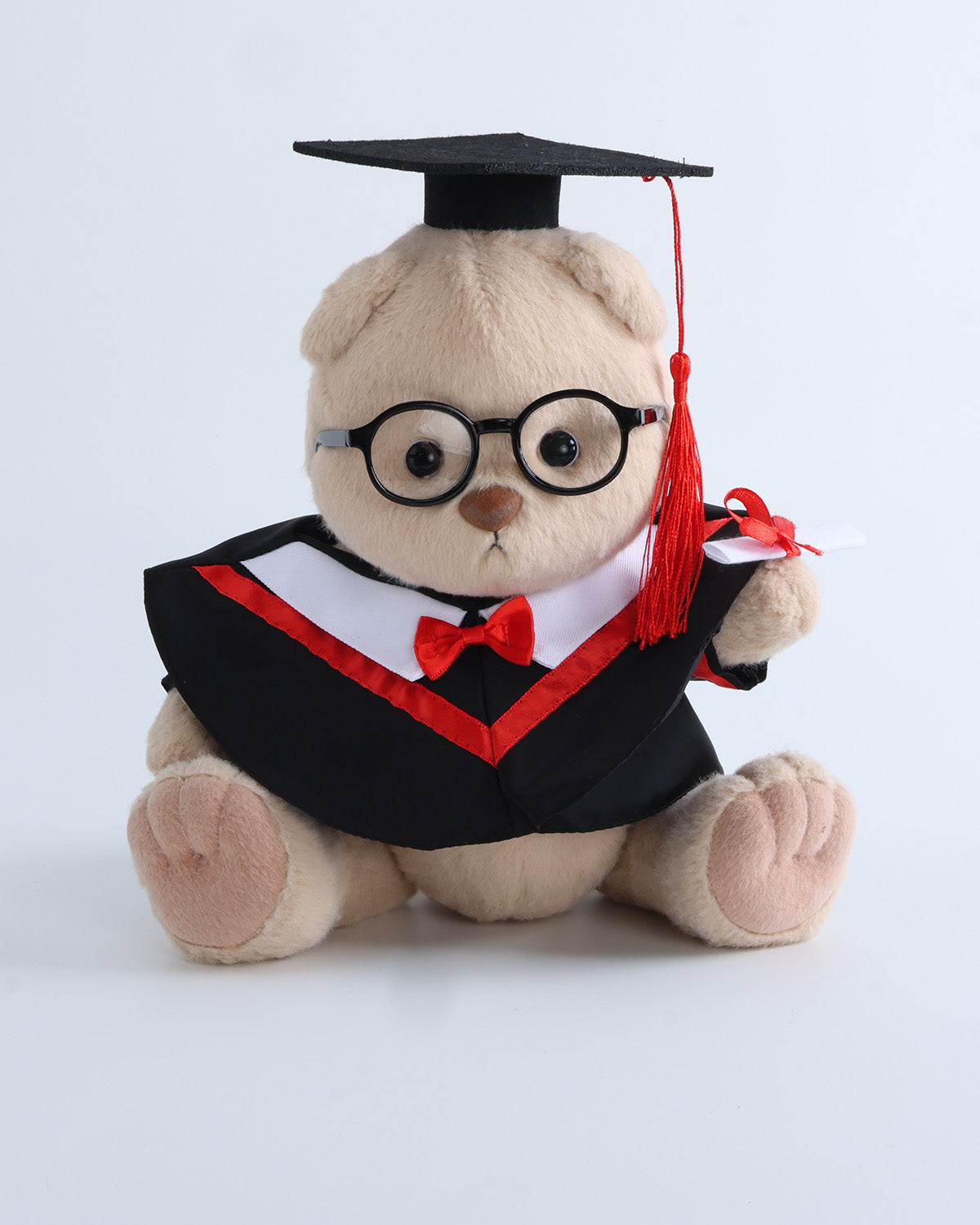 Teddy Bear & Red Collar Bowtie Graduation Gown Set of 4 - 12 Inches