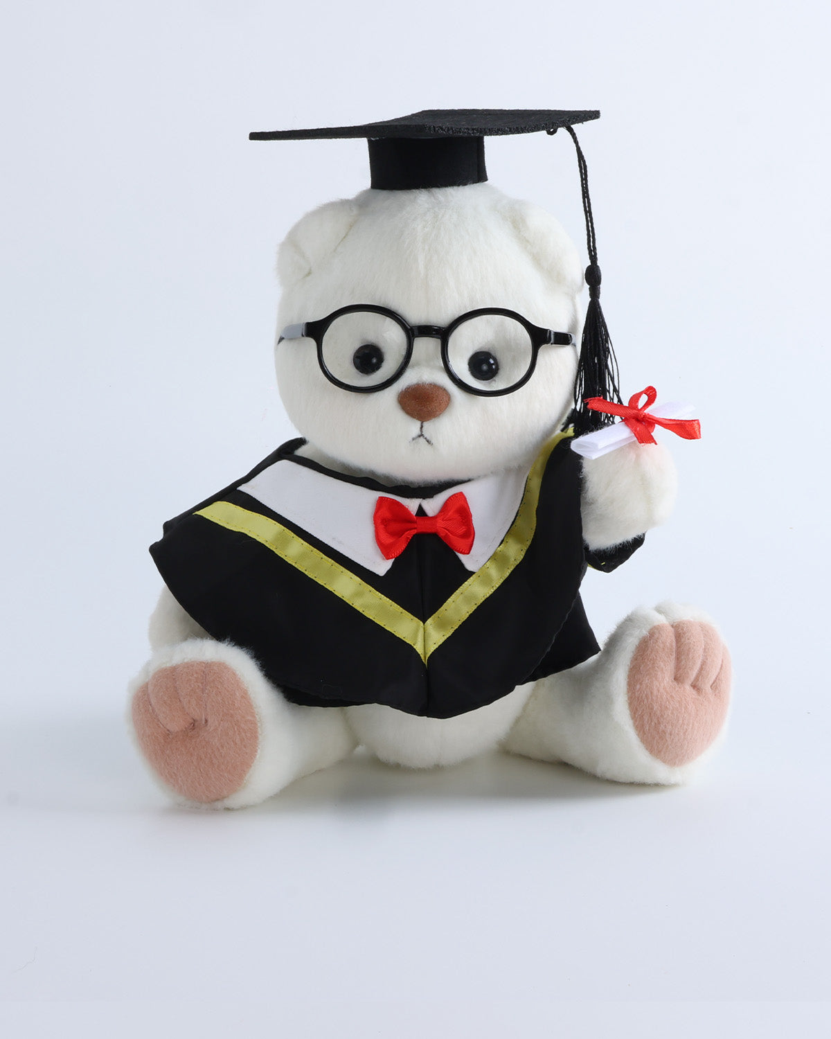 White Short Hair Bear & Yellow Collar Bowtie Graduation Gown Set of 4 - 12 Inches