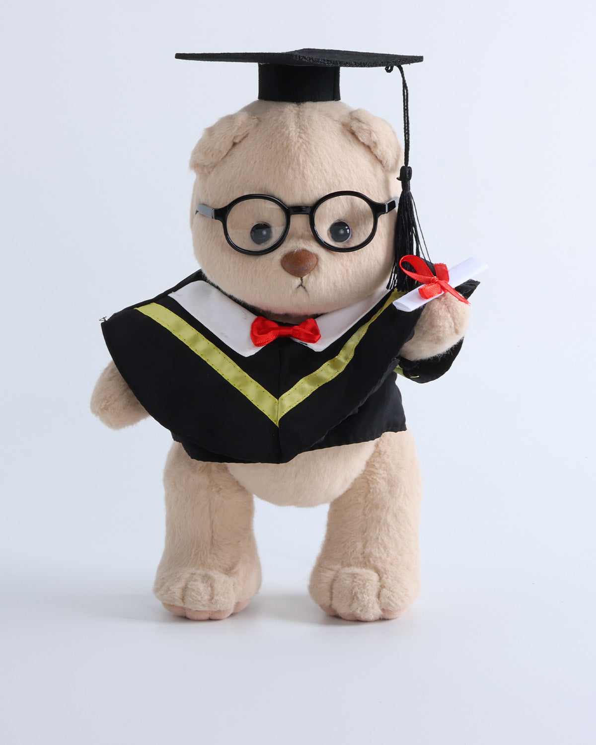 Teddy Bear & Yellow Collar Bowtie Graduation Gown Set of 4 - 12 Inches