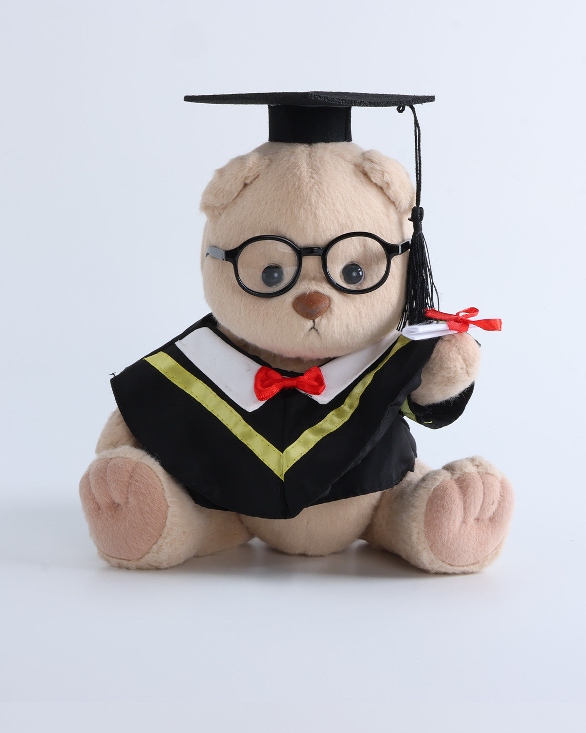 Teddy Bear & Yellow Collar Bowtie Graduation Gown Set of 4 - 12 Inches