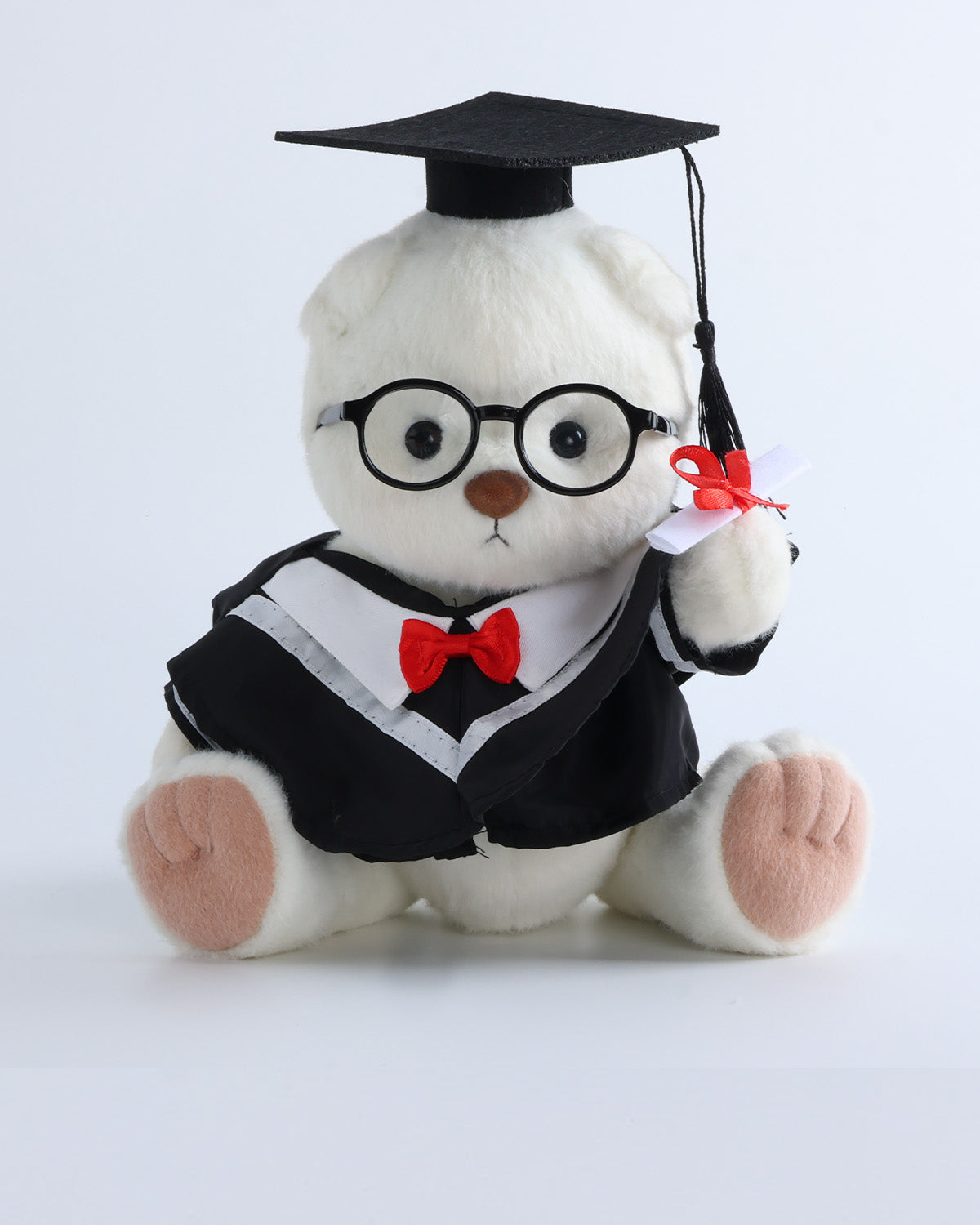 White Short Hair Bear & White Collar Bowtie Graduation Gown Set of 4 - 12 Inches