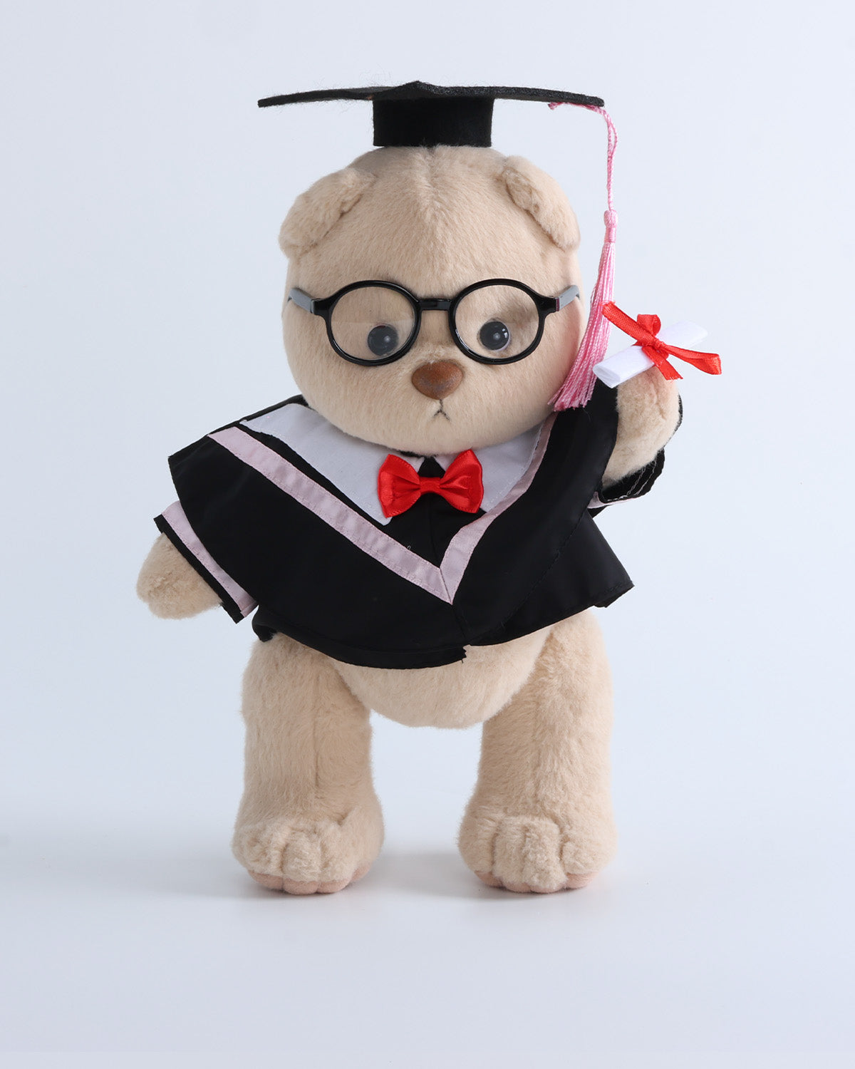 Teddy Bear & Pink Collar Bowtie Graduation Gown Set of 4 - 12 Inches