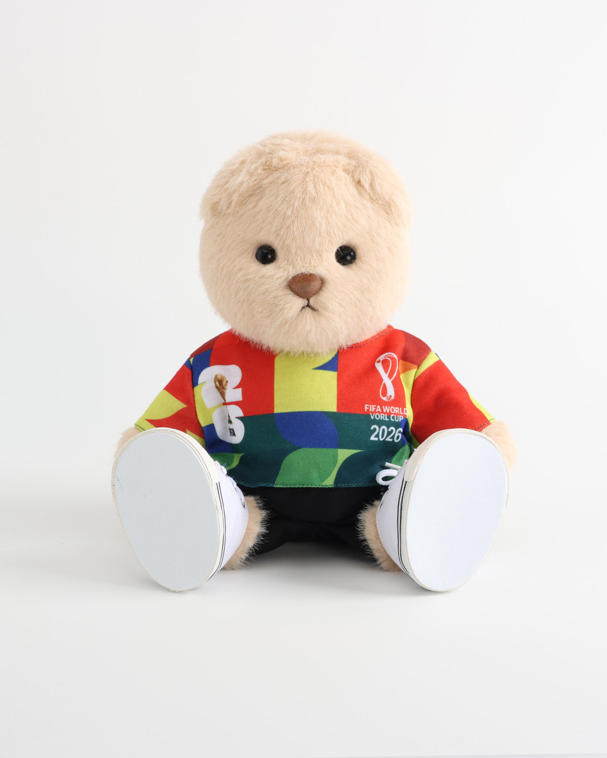 Milk Tea Long Hair Bear & Colorful Block Print Soccer Jersey Set of 3 - 12 Inches