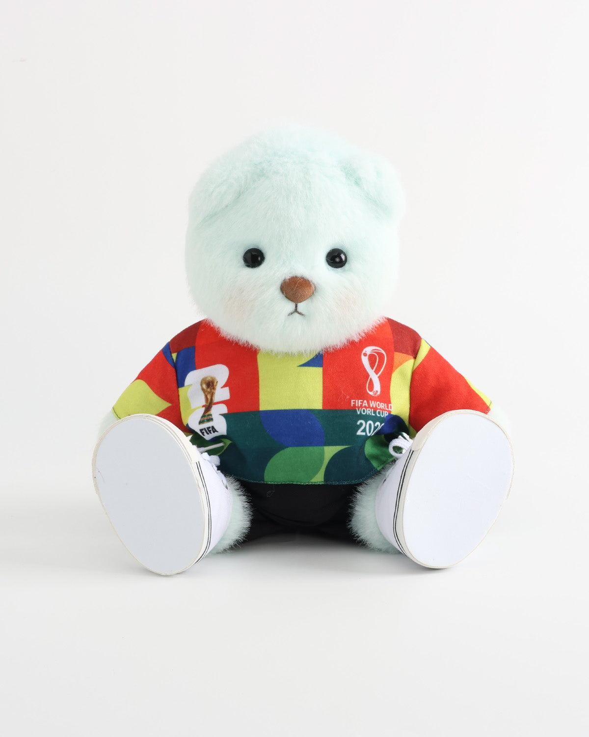 Mint Blue Long Hair Bear & Colorful Block Print Soccer Jersey Set of 3 - 12 Inches