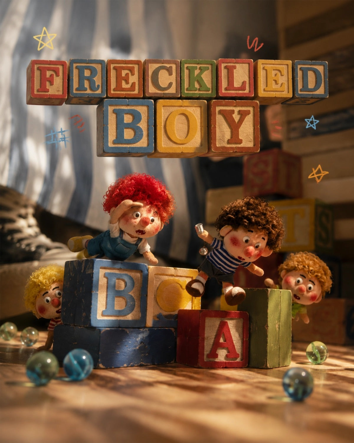 TeddyHuggy®Curly-haired Freckled Boy Series Keychain Charms (4-Piece)
