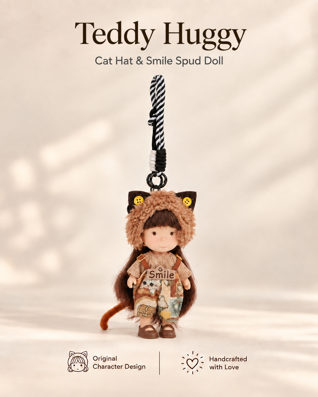 TeddyHuggy® Cat-Ear Overalls Spud Doll Charm