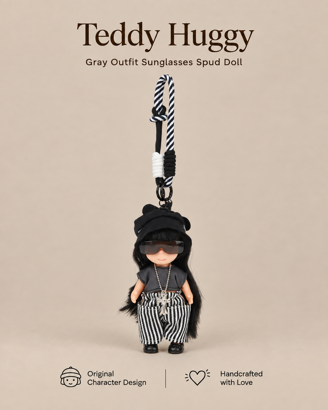 TeddyHuggy® Gray Outfit Sunglasses Spud Doll Charm