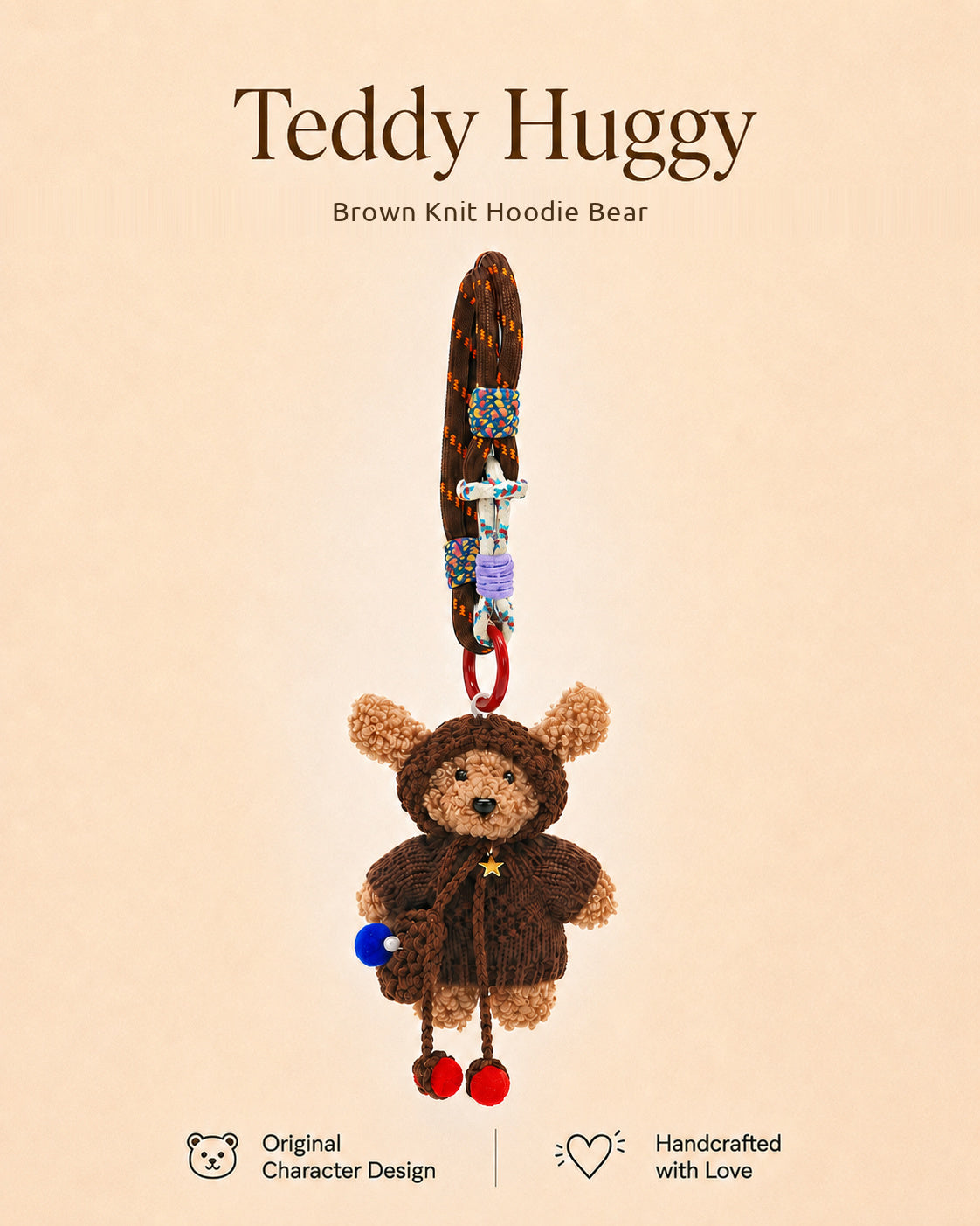 TeddyHuggy® Brown Knit Hoodie Bear Charm
