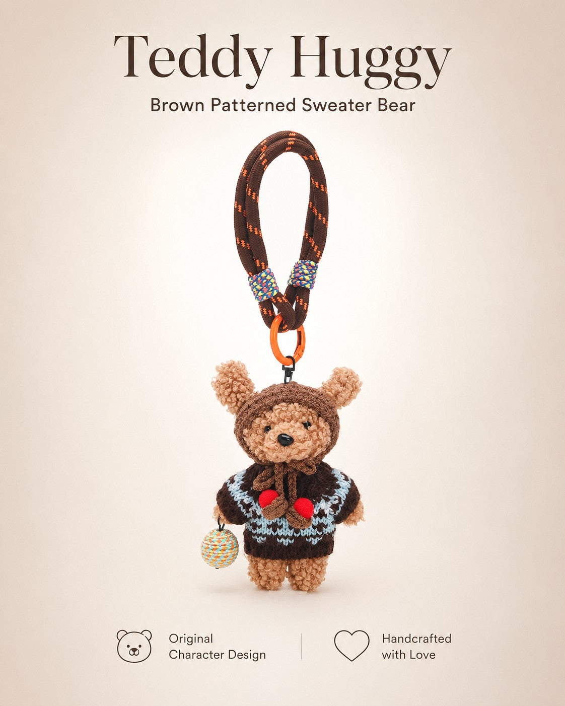 TeddyHuggy® Brown Patterned Sweater Bear Charm